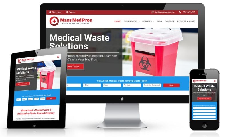Website design for medical waste solutions with a clean layout