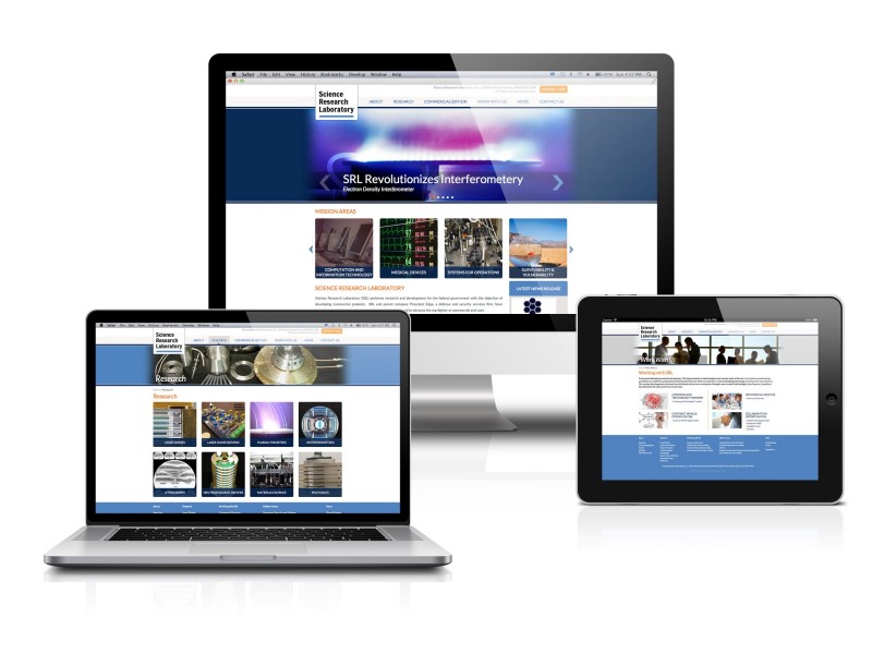 A computer, tablet and phone showing the same website interface
