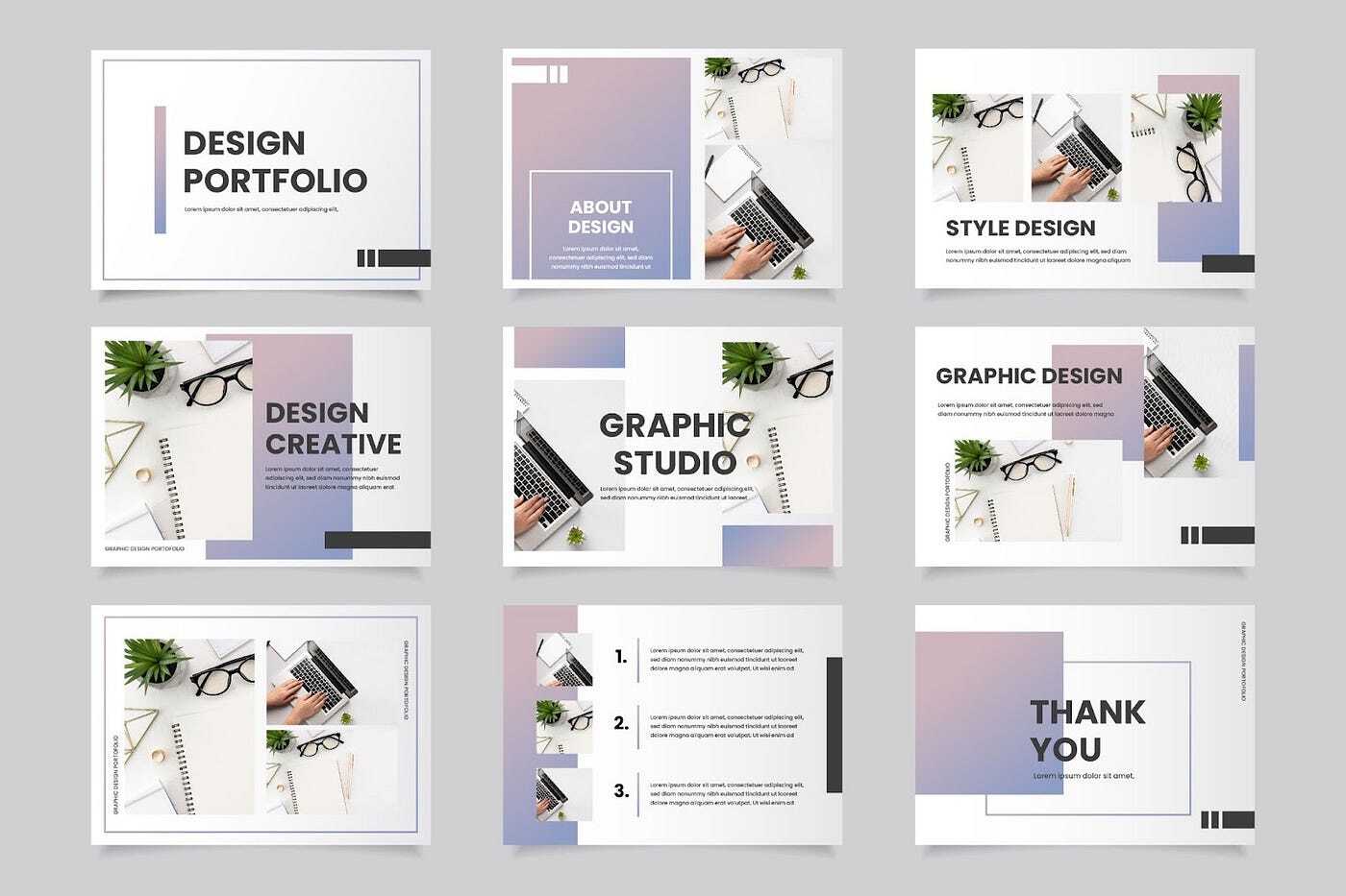 Modern design portfolio template set showcasing sleek layouts