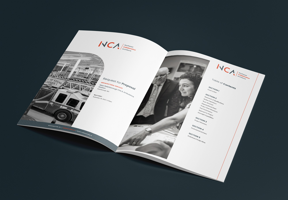 A brochure displaying a man beside a car, showing the vehicle's design