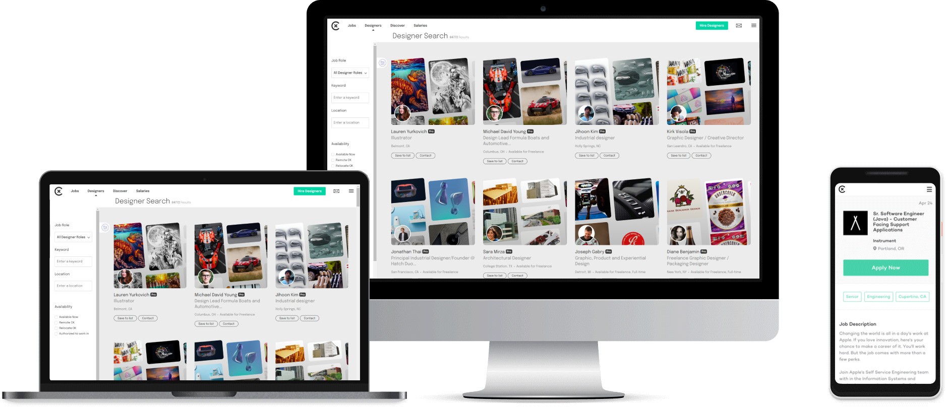 A desktop, laptop and tablet showing the same website on their screens